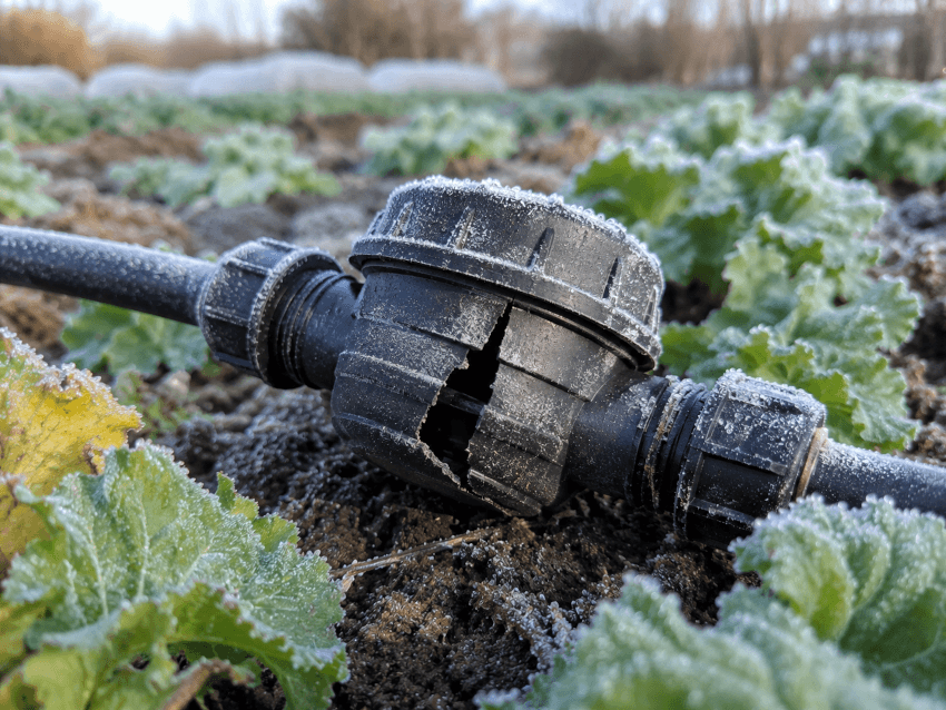 Matériel d’arrosage goutte-à-goutte cassé par le gel